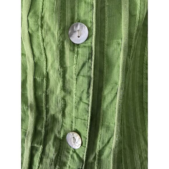 French Laundry Silk Linen Blend Button Up Lime Green Striped Y2K Shirt Womens M‎ - Picture 9 of 9